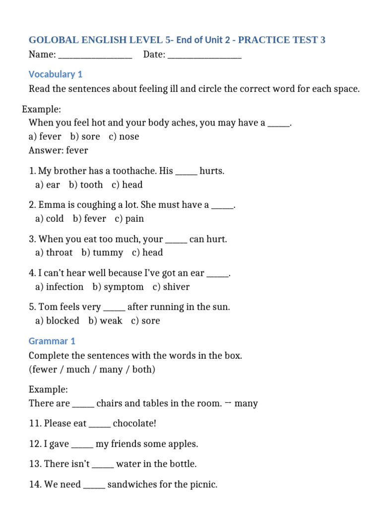 Level 5 English Practice Test 3 | PDF