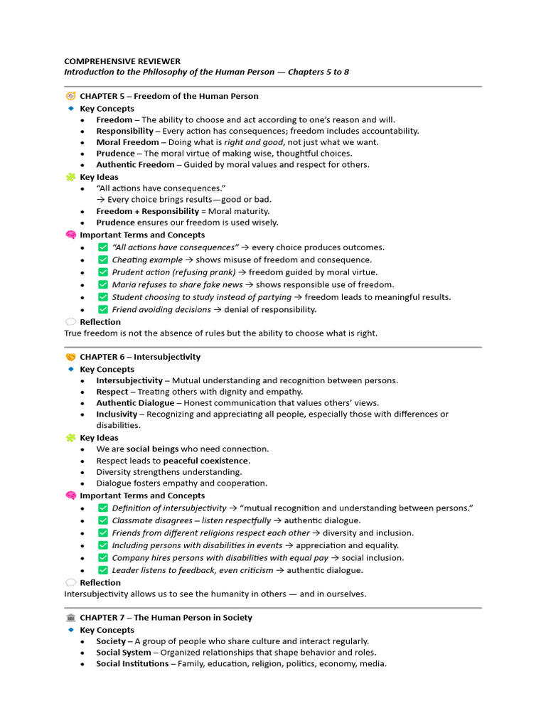 Philosophy of the Human Person: Chapters 5-8 | PDF | Prudence | Society