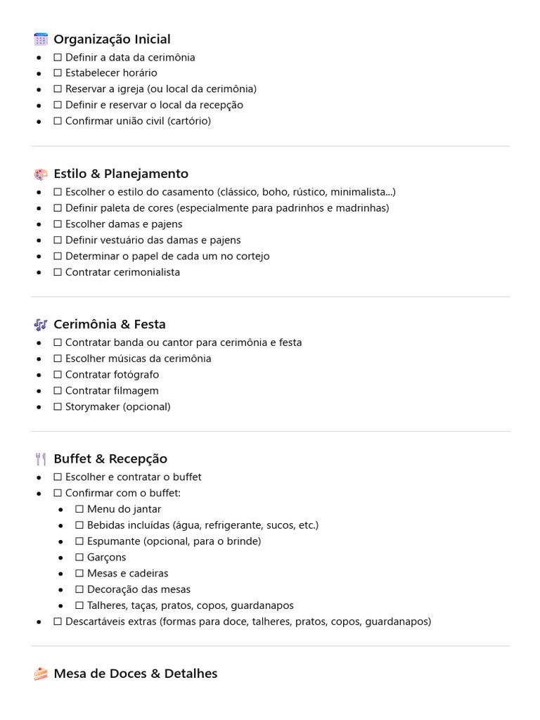 Checklist Completo para Casamento | PDF