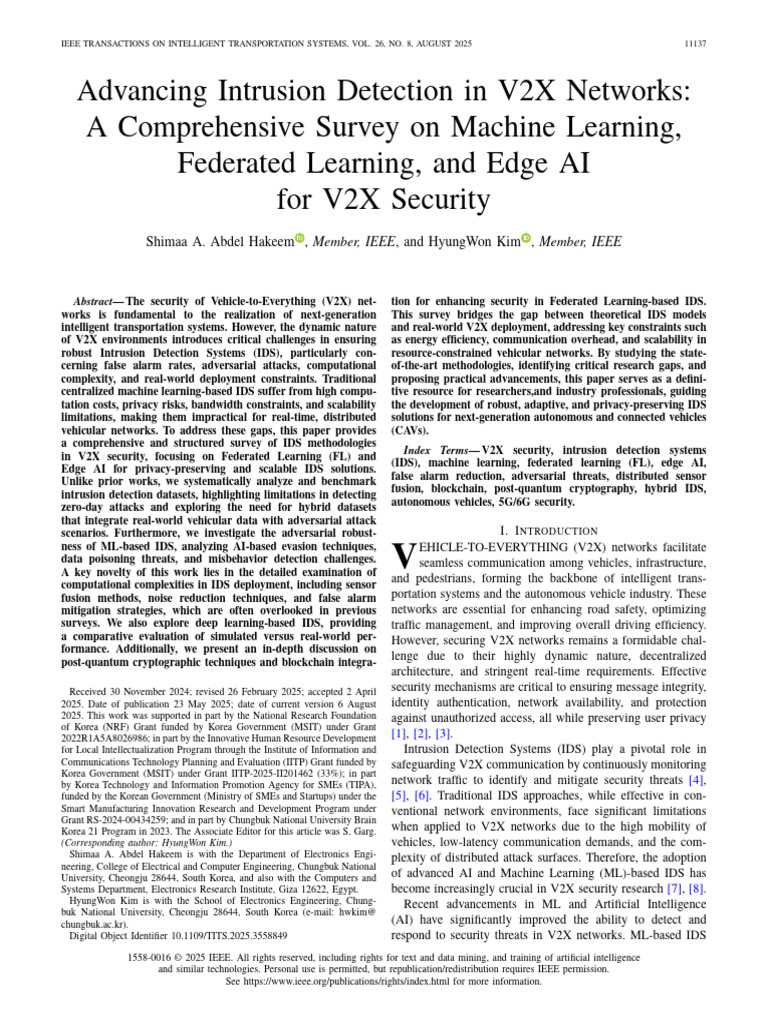 Advancing Intrusion Detection in V2X Networks A Comprehensive Survey On ...