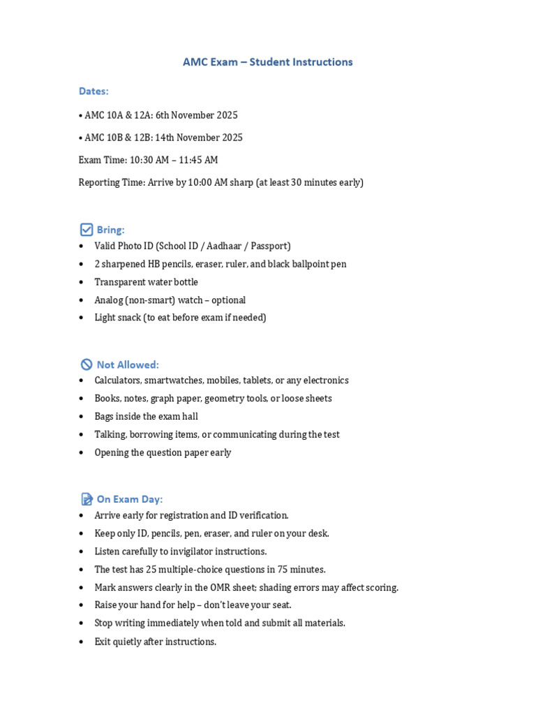 AMC Exam Student Guidelines 2025 | PDF