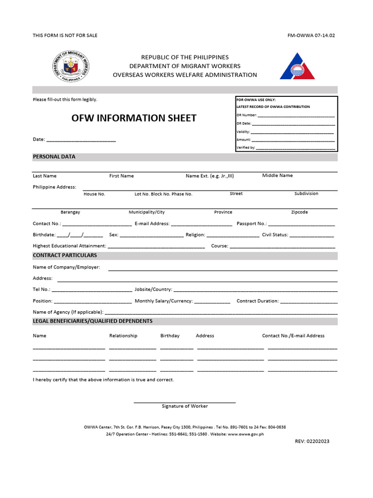 OWWA Contribution Record Form | PDF | Labor