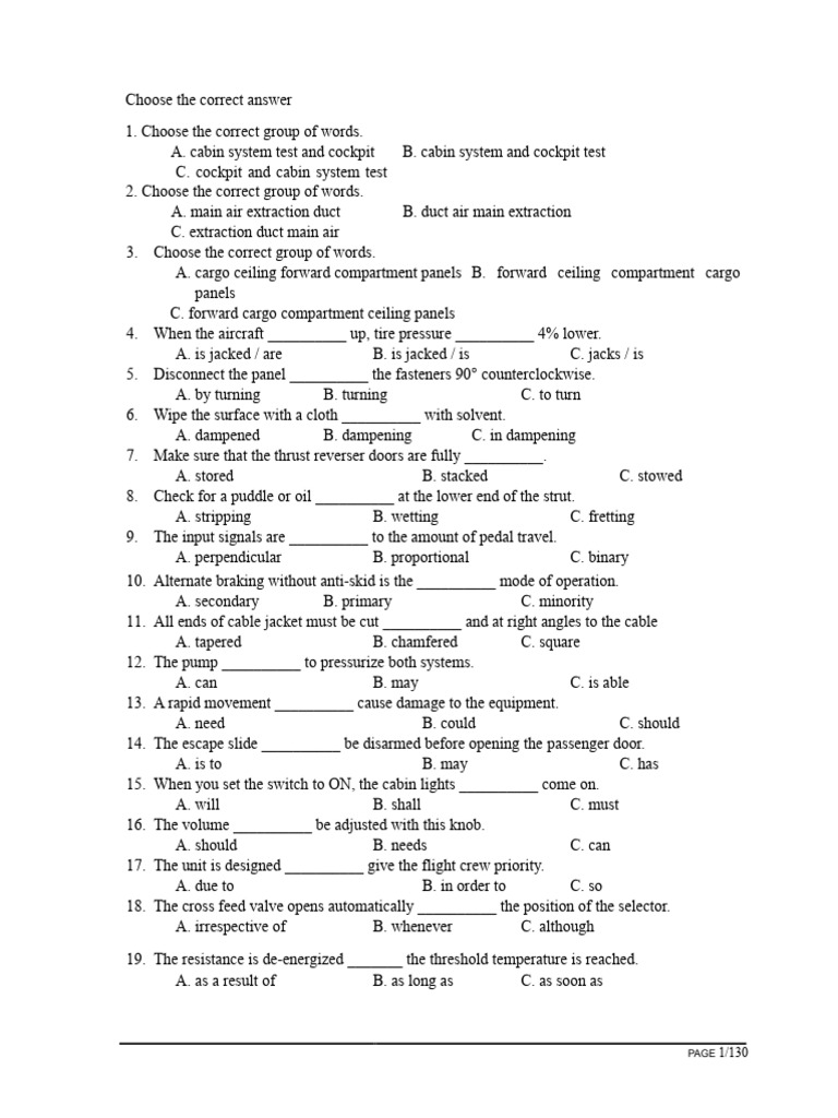 English For Aircraft Question Bank With Answer Keys 1 | PDF | Valve ...