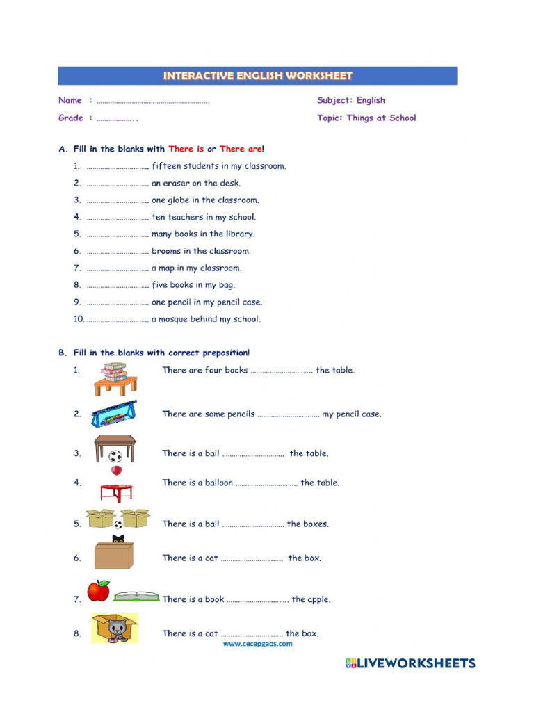 Worksheet - Things at School | PDF