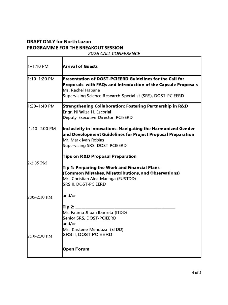 Draft Programme For The 2024 Call Conference in Baguio City | PDF