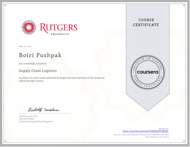 Supply Chain Logistics Course Completion | PDF