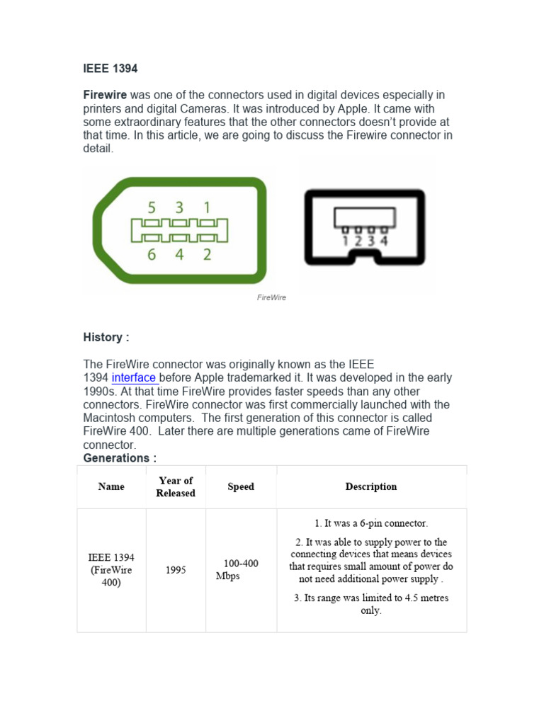 Overview of FireWire (IEEE 1394) Connector | PDF