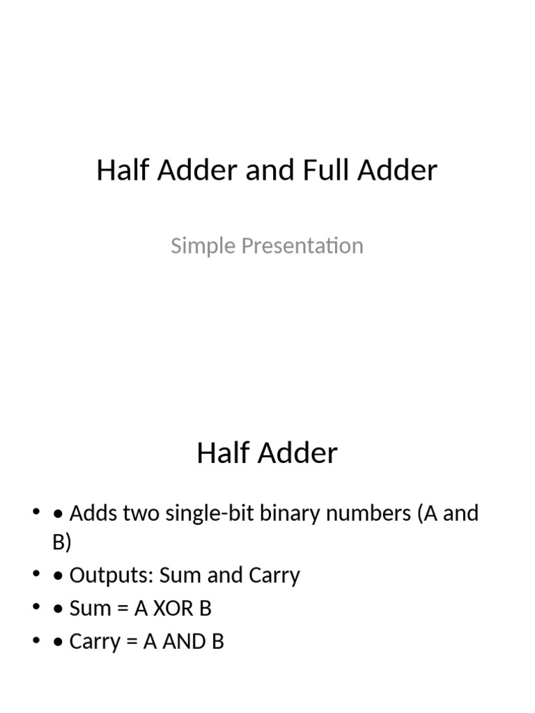Half Adder Full Adder Presentation | PDF