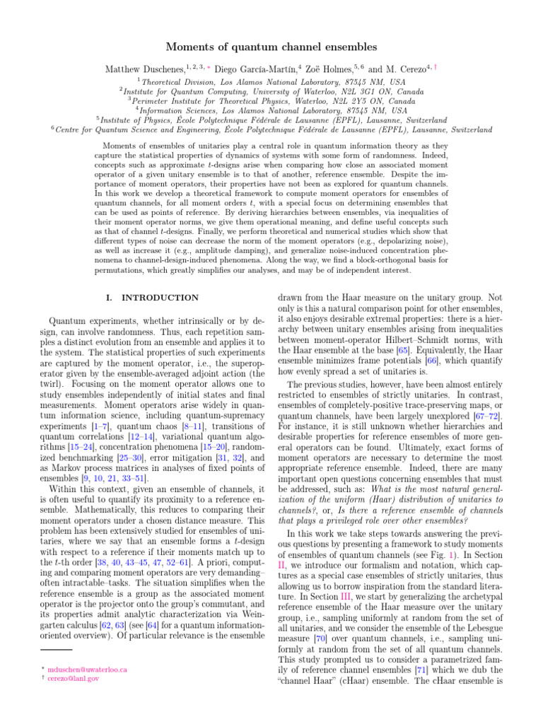 Moments of Quantum Channel Ensembles | PDF | Functions And Mappings ...
