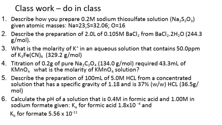 Chemistry Solution Preparation and Calculations | PDF