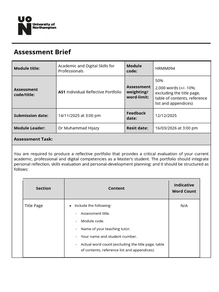 Master's Reflective Portfolio Guide | PDF | Evaluation | Citation