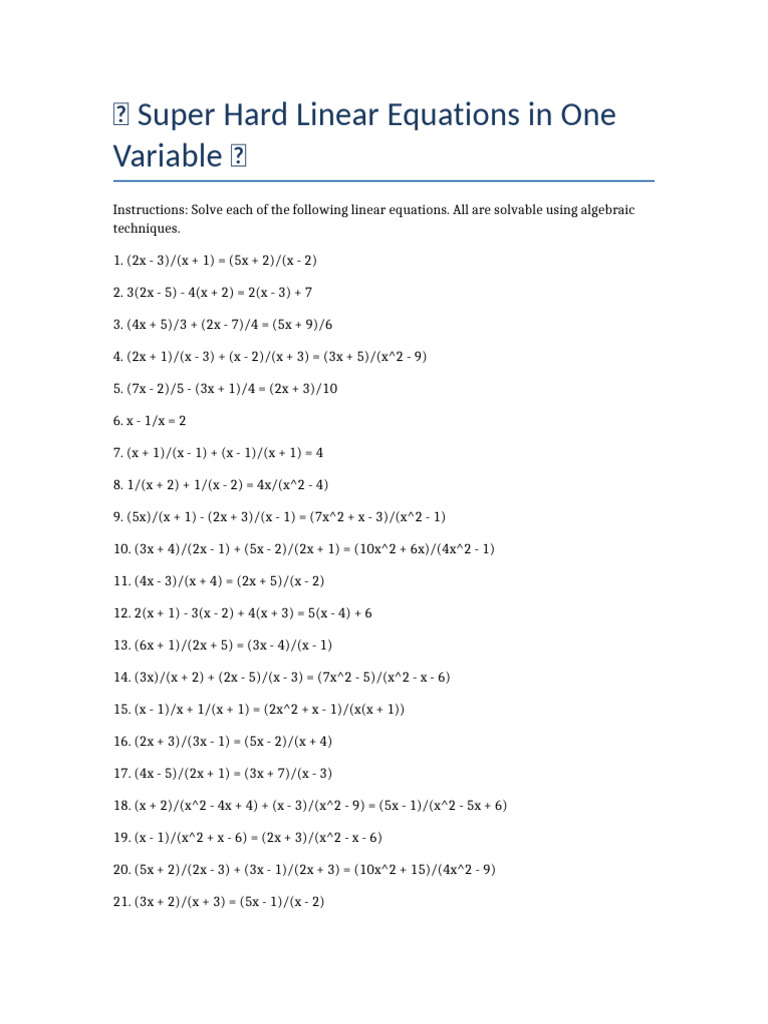 Super Hard Linear Equations Solutions | PDF