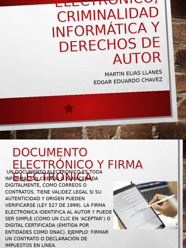 Exposicion Documento Electronico Delito Informatico Derechos Autor | PDF