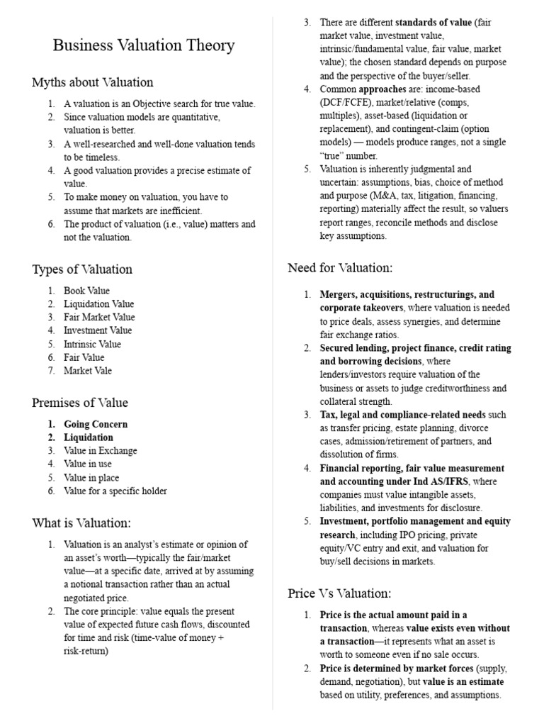 Business Valuation Theory | PDF | Valuation (Finance) | Real Estate  Appraisal