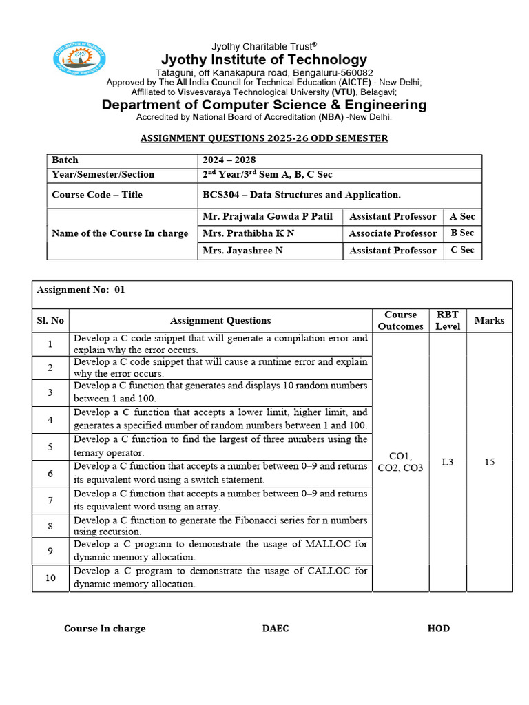 C Programming Assignments 2025-26 | PDF | Computer Data | Computer ...