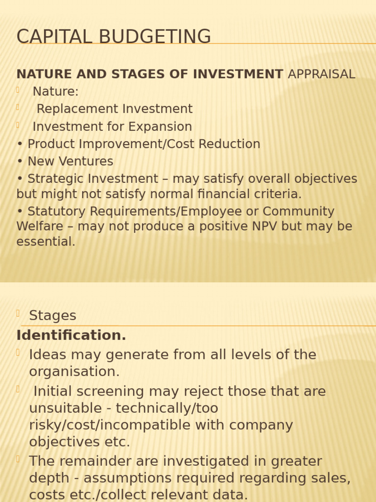 Capital Budgeting and Investment Appraisal Techniques | PDF | Net ...