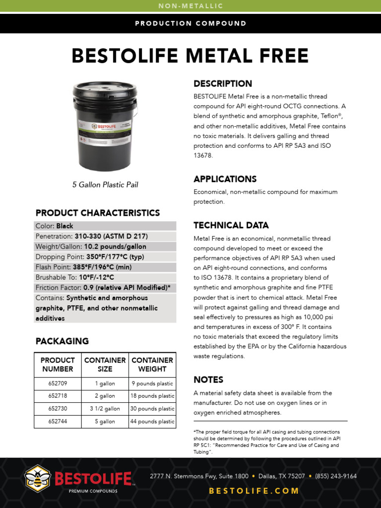 Non-Metallic Thread Compound Overview | PDF | Plastic | Graphite