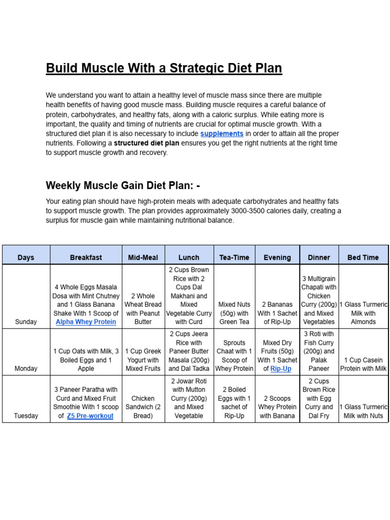 Strategic Muscle Gain Diet Plan | PDF | Curry | Milk
