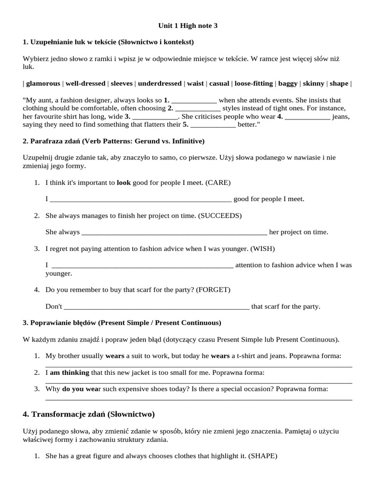 Unit 1 High Note 3 Powtórzenie | PDF