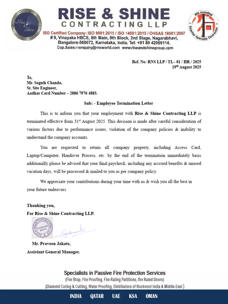 Employee Termination Letter Template | PDF