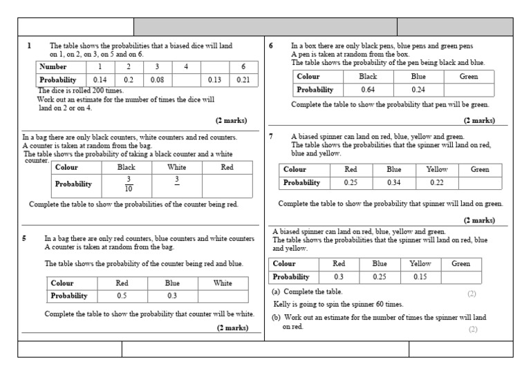 Probability Calculations for Counters and Spinners | PDF | Probability ...