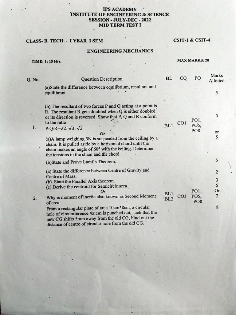 B.Tech Mid Term Test Questions 2022 | PDF | Matrix (Mathematics ...