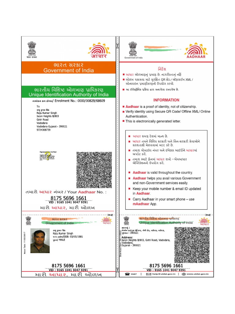 Adhar Card Raju Kumar Singh | PDF