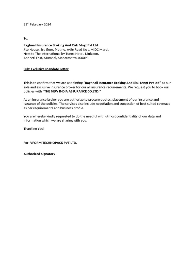 Mandate Letter VFORM | PDF