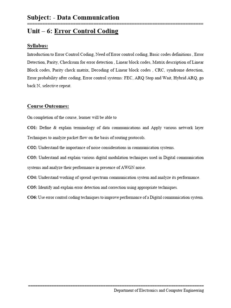 Unit6Dcomnotespdf 2025 08 06 14 52 17 | PDF | Error Detection And ...