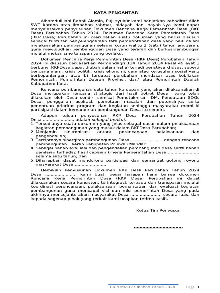 RKP Desa Perubahan 2024: Panduan Pembangunan | PDF