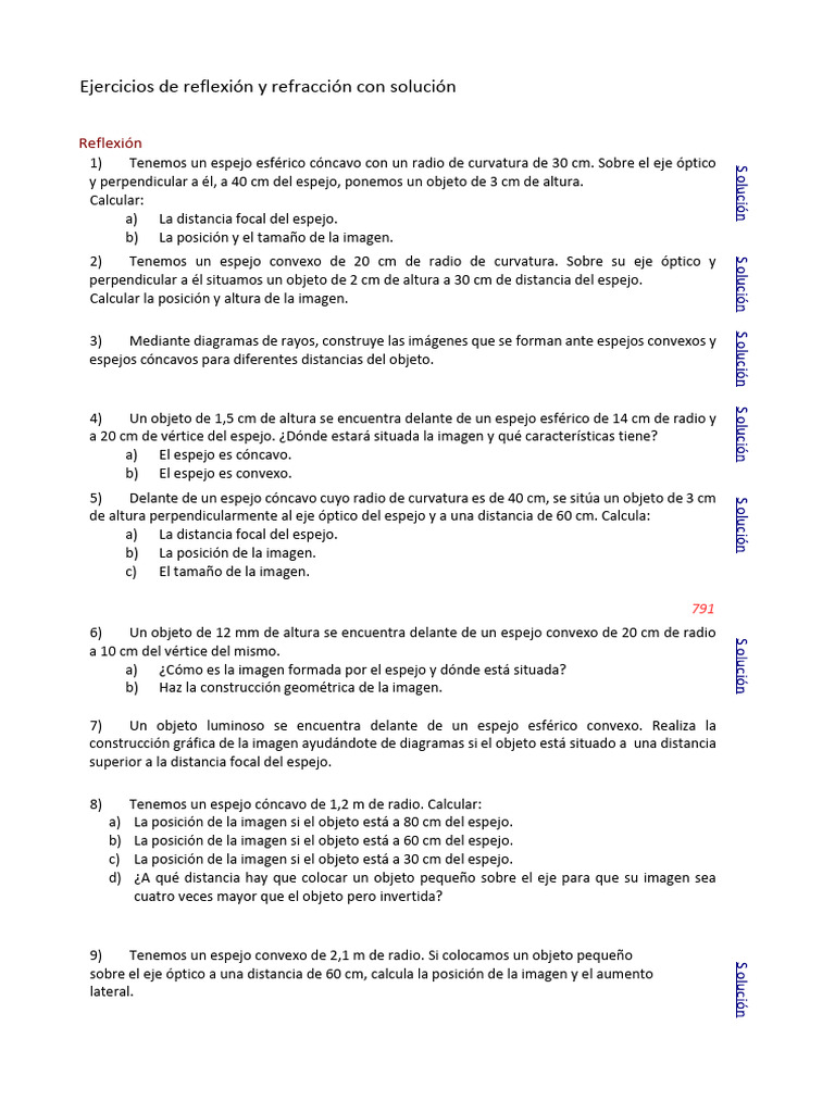 Ejercicios de Reflexión y Refracción Óptica | PDF | Espejo | Refracción