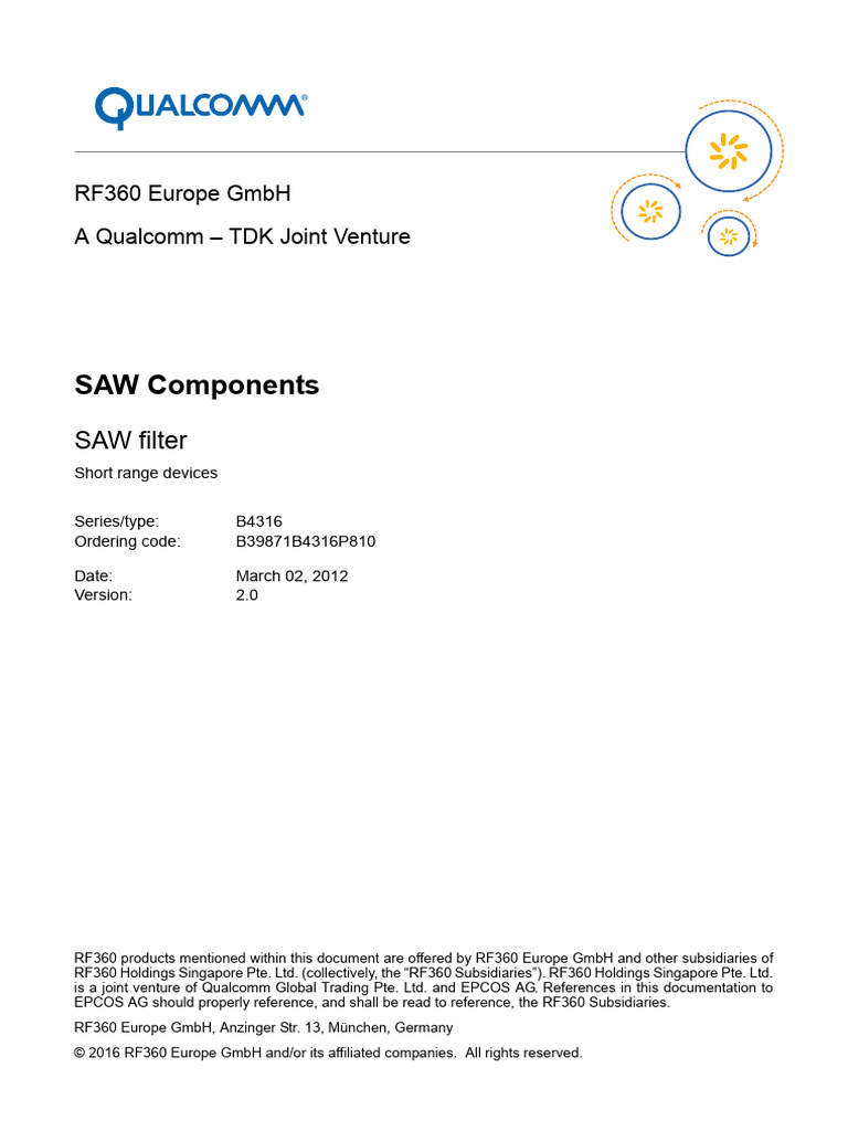 868MHz - Saw Filter - B4316-1092399 - B39871B4316P810 | PDF ...