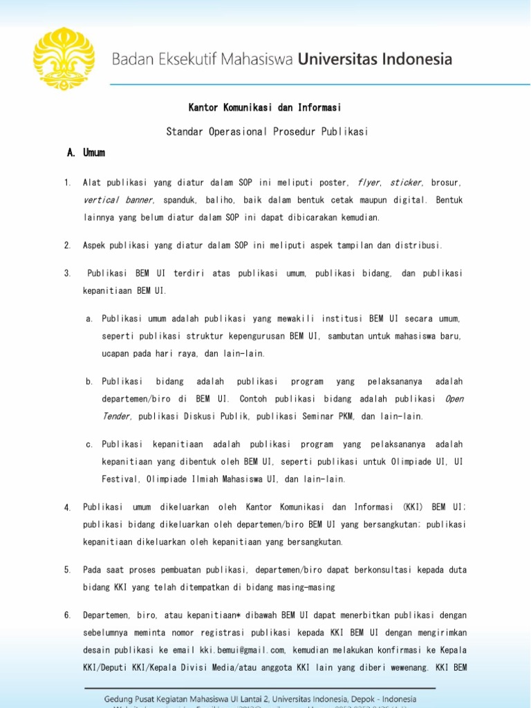 SOP Publikasi BEM UI | PDF