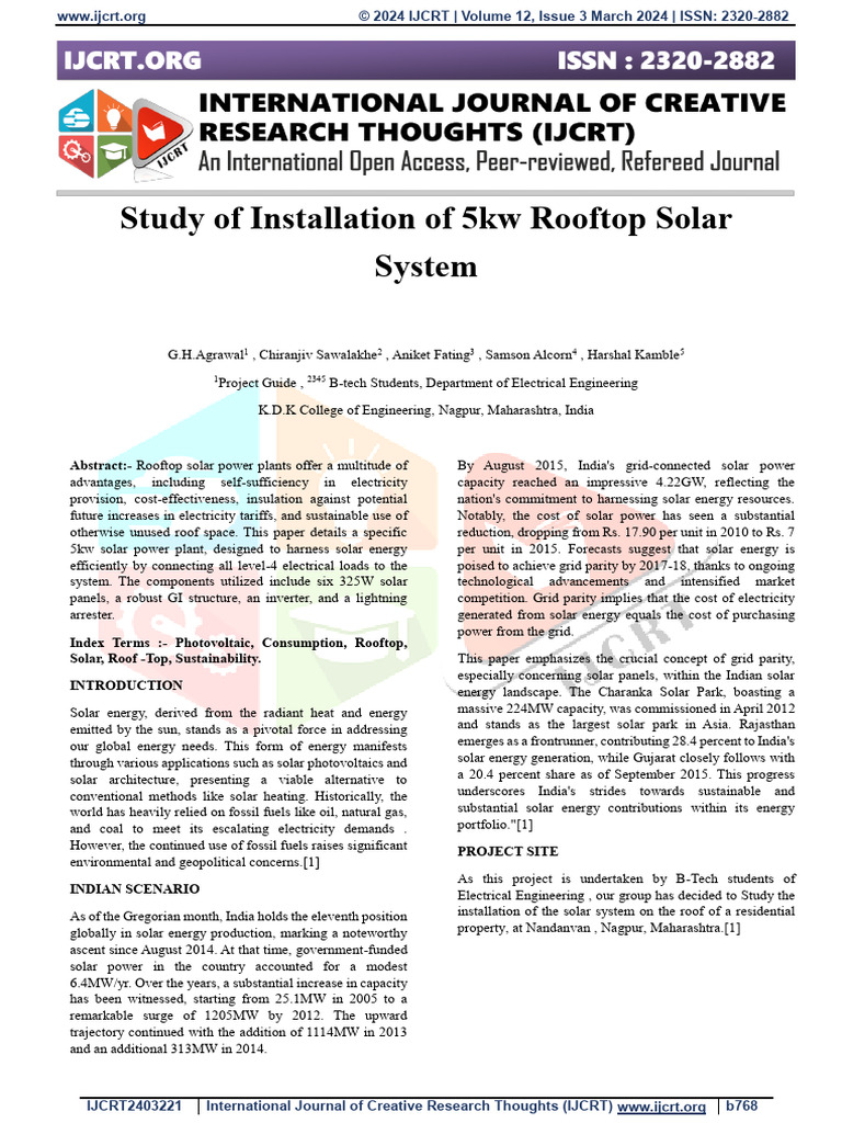 5kW Rooftop Solar System Installation Study | PDF | Photovoltaics ...
