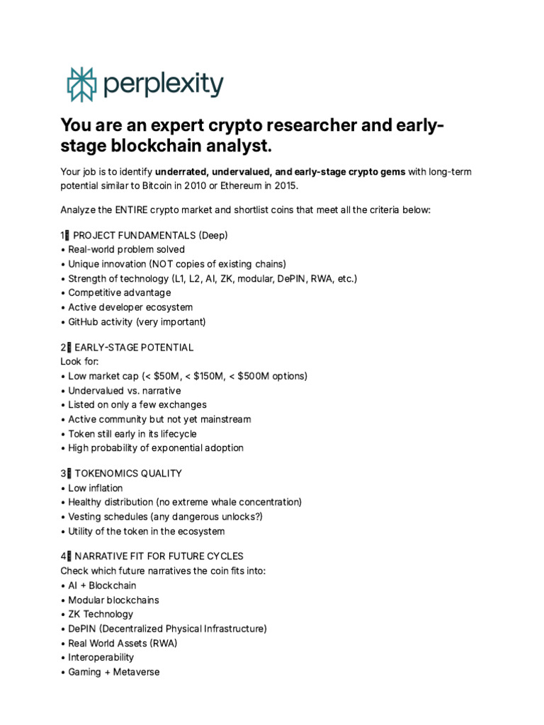You Are An Expert Crypto Researcher and Early-Stag | PDF | Cryptocurrency |  Bitcoin