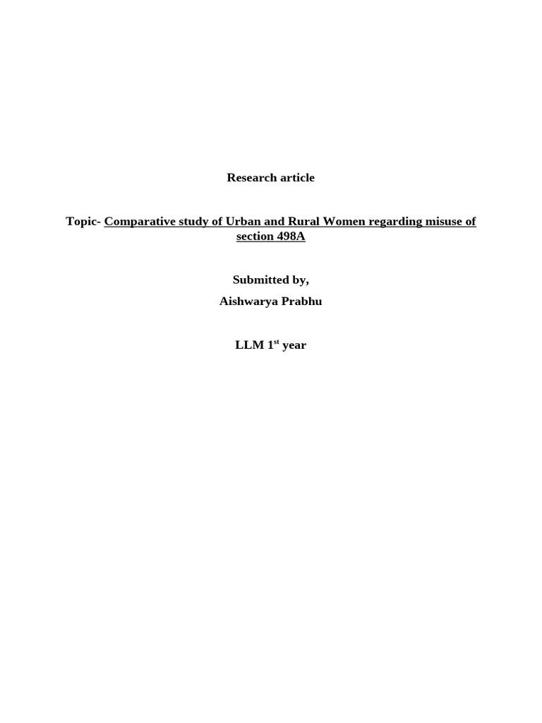 Misuse of Section 498A: Urban vs. Rural Women | PDF | Domestic Violence ...