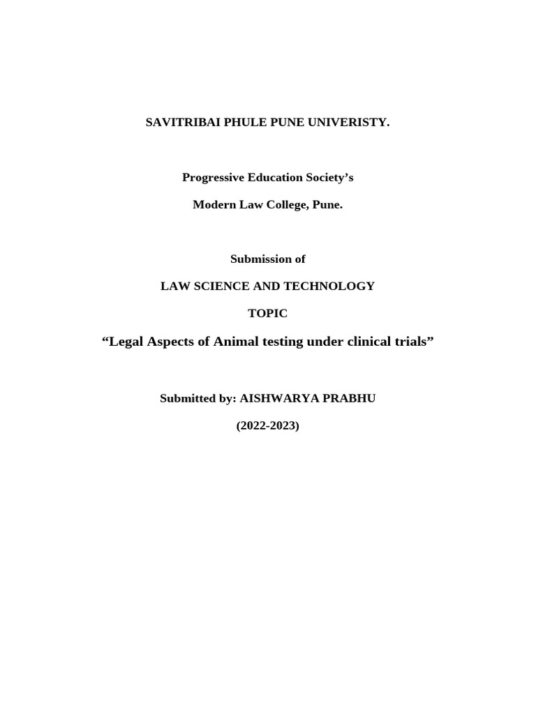 Legal Aspects of Animal Testing in Trials | PDF | Toxicity | Clinical Trial