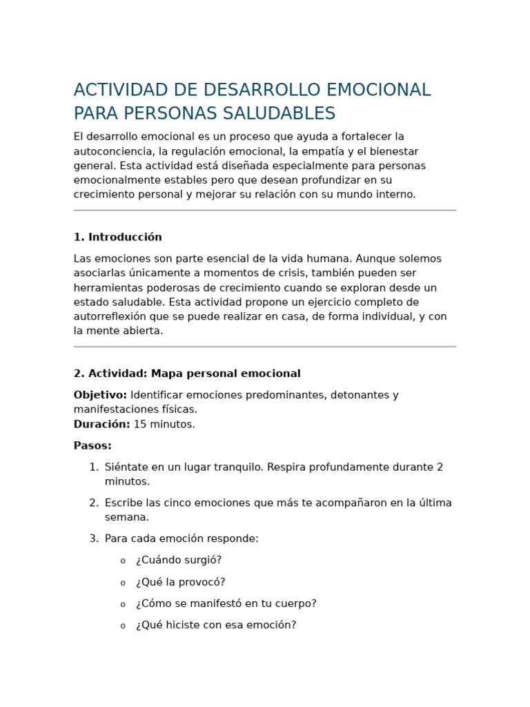 Actividades para el Desarrollo Emocional | PDF | Las emociones | Empatía