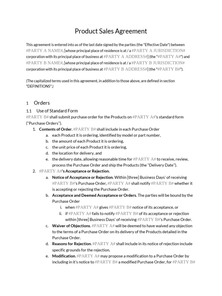 Product Sales Agreement - Effective Date Is Executed Date | PDF ...