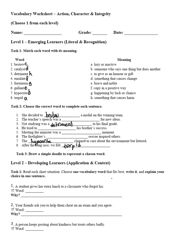 Vocabulary Worksheet PDF Cognition Human Communication