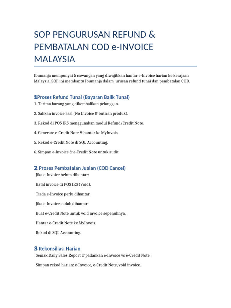 SOP Refund dan Pembatalan COD Malaysia | PDF