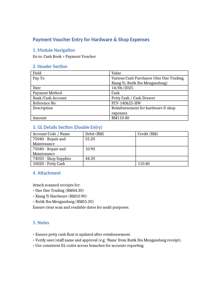 Payment Voucher for Hardware Expenses | PDF
