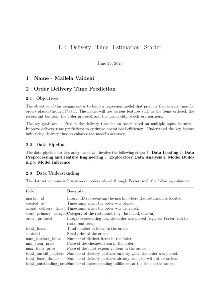 Order Delivery Time Prediction Model | PDF | Coefficient Of ...