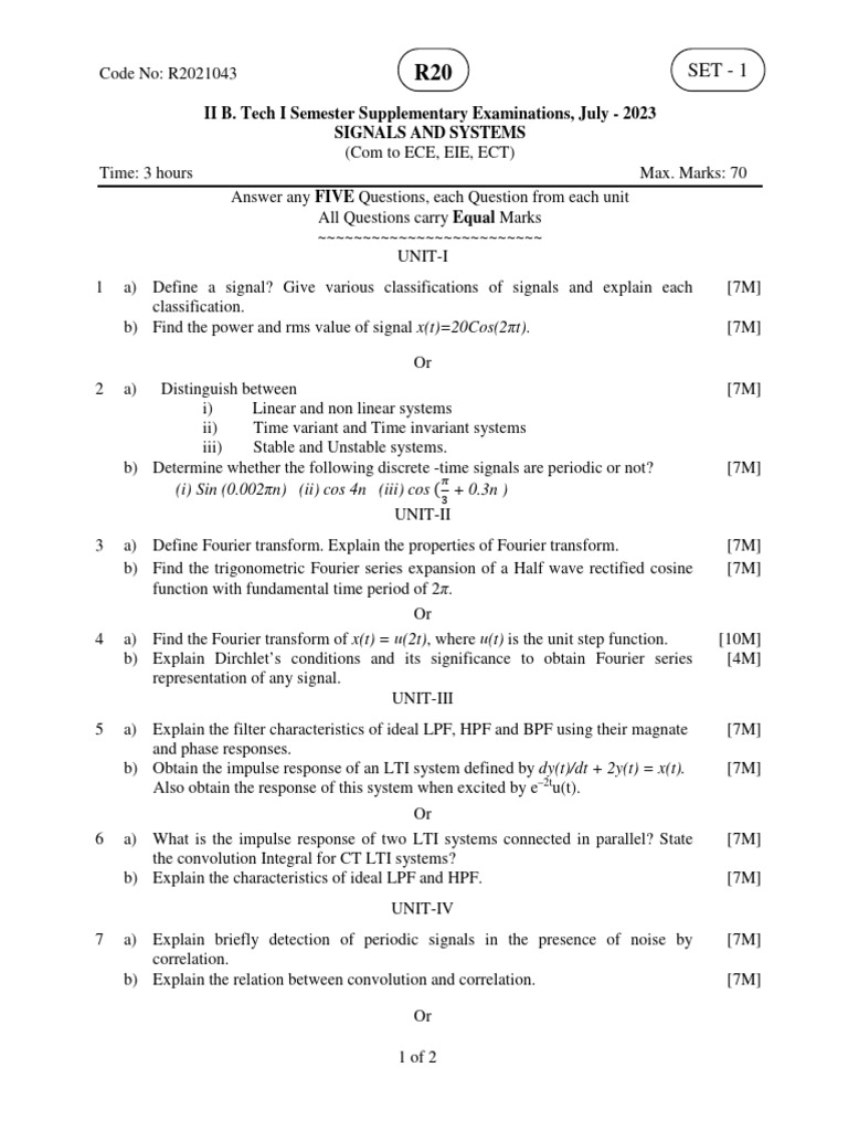 Signals and Systems July 2023 | PDF | Laplace Transform | Fourier Analysis