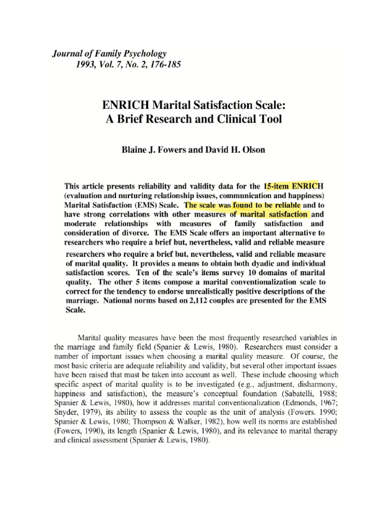 Enrich Maritals Satisfaction Scale - Organized | PDF