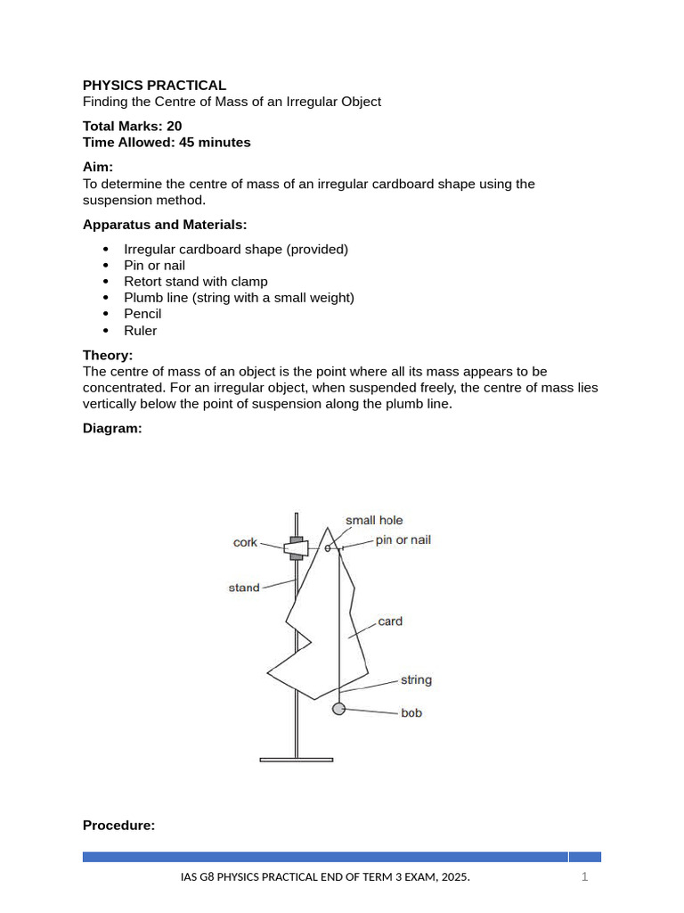 G8 PHYSICS PRACTICAL | PDF | Center Of Mass