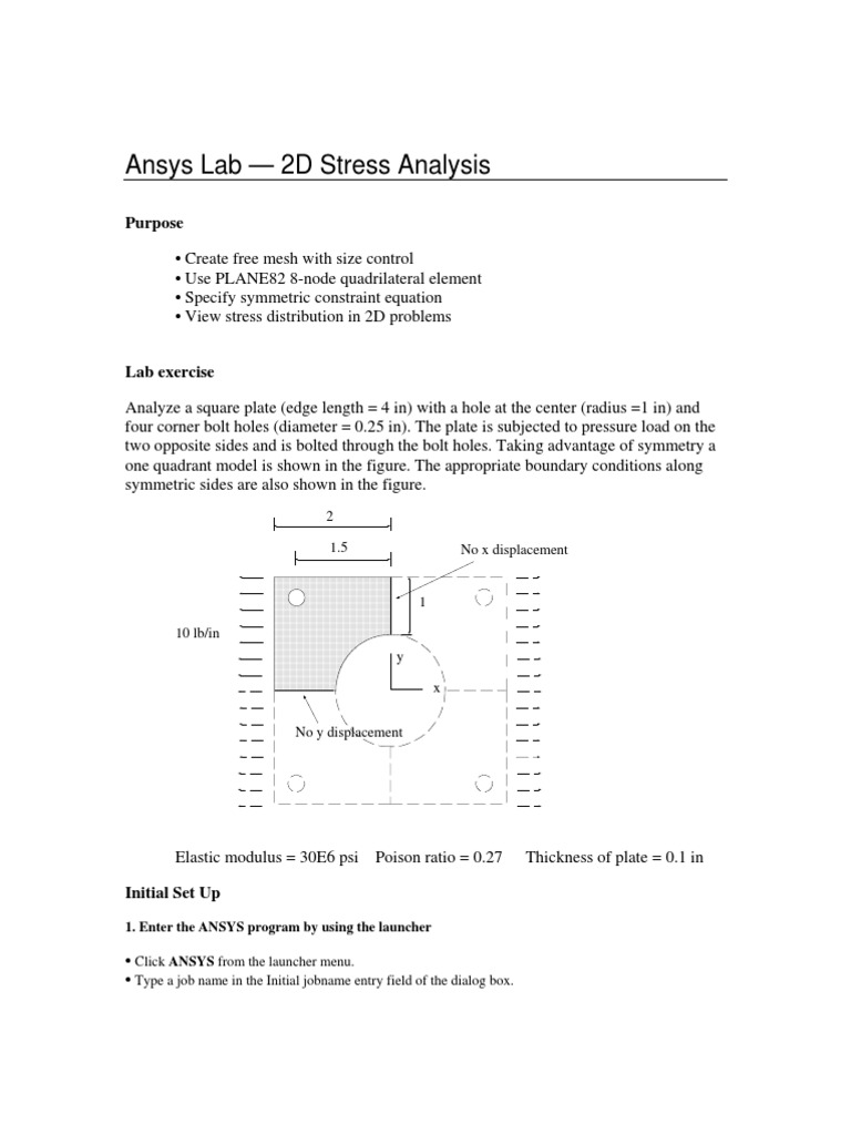 Ansys Lab 2d Stress Analysis Pdf Stress Strain Analysis Stress
