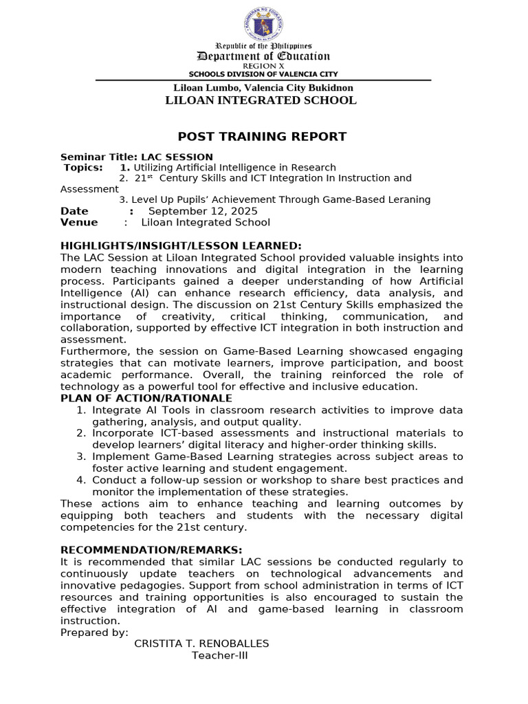 LAC Session Report: AI & Game-Based Learning | PDF