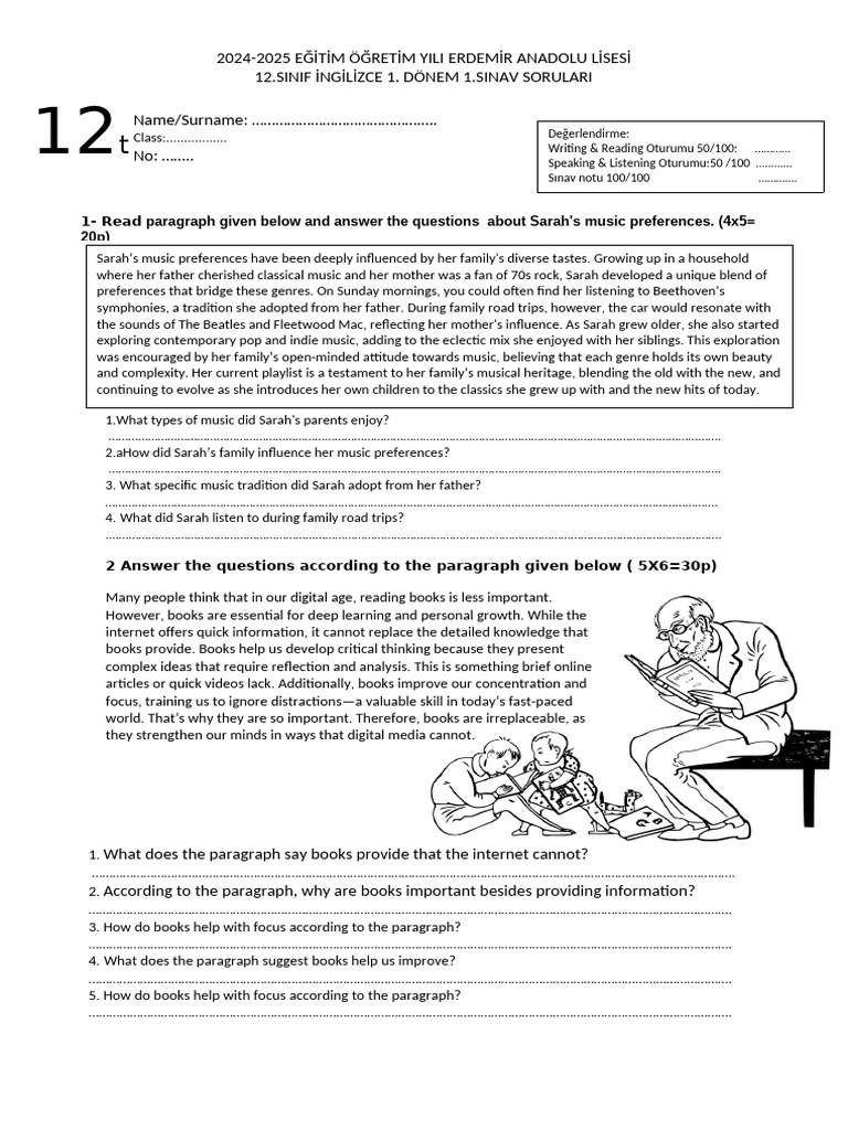 12th Grade English Exam Questions 2024-2025 | PDF