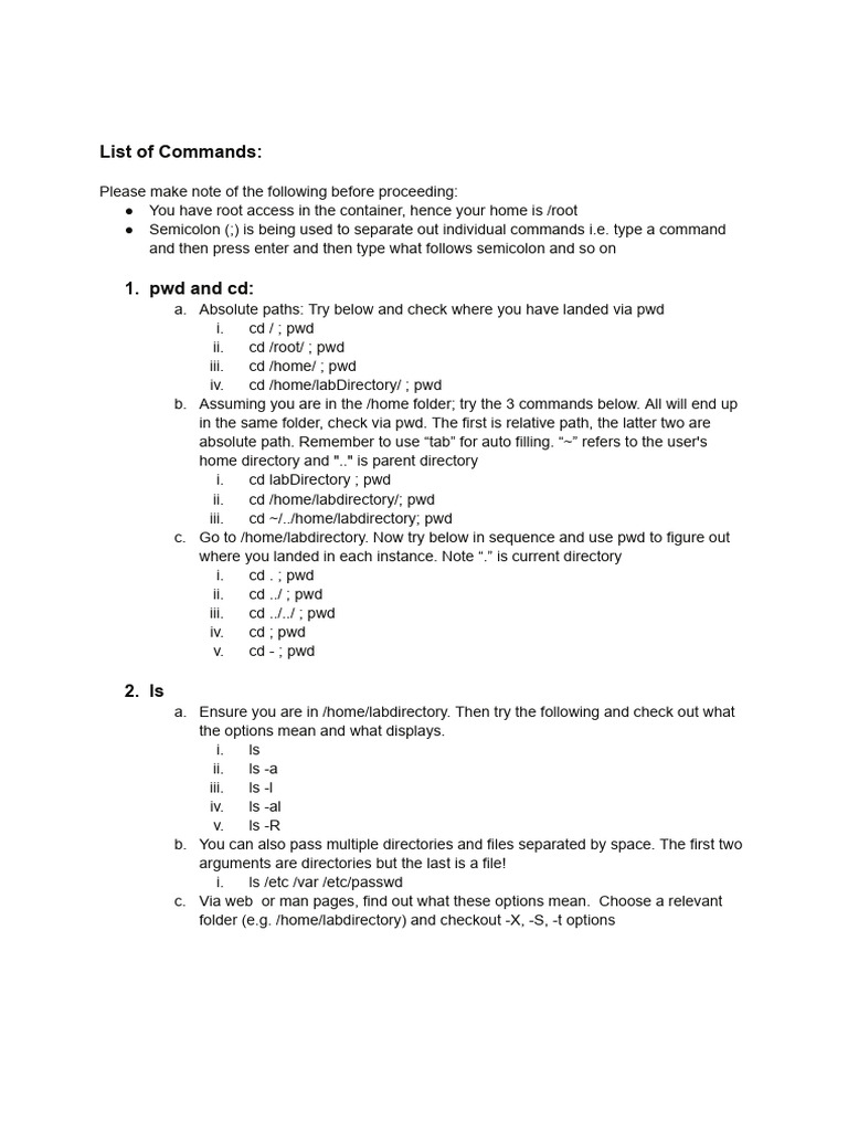 List of Commands | PDF | Directory (Computing) | Computer File